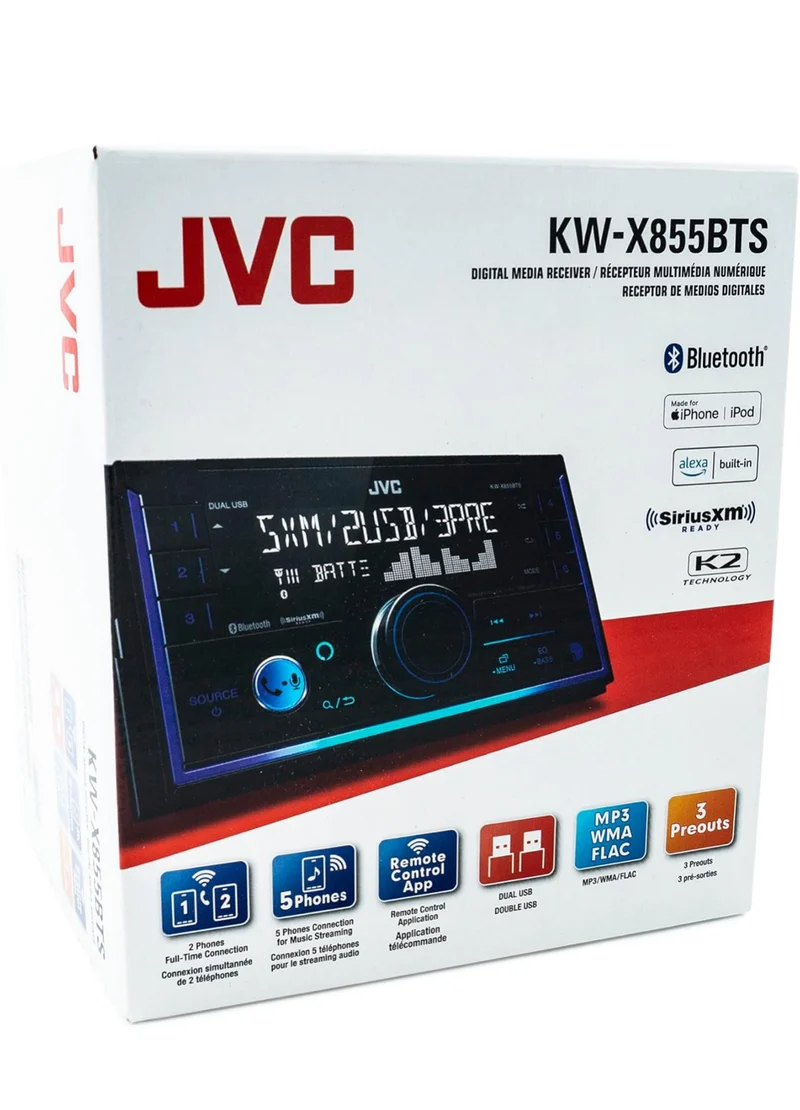 JVC KW-X855BTS Bluetooth Car Stereo Digital Media Receiver with USB Port, AM/FM Radio, MP3 Player, Amazon Alexa, Android, iPhone, Double DIN, 13-Band EQ
