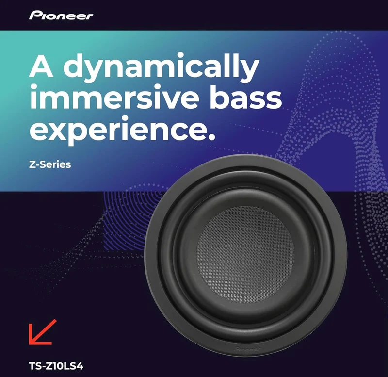 Pioneer TS-Z10LS4 10” Oversized Subwoofer, Shallow Design, Easy Installation and Flexible Fit, 1300 Watts Peak Power, Single 4 Ohms Voice Coil for Deep, Enhanced Bass Response