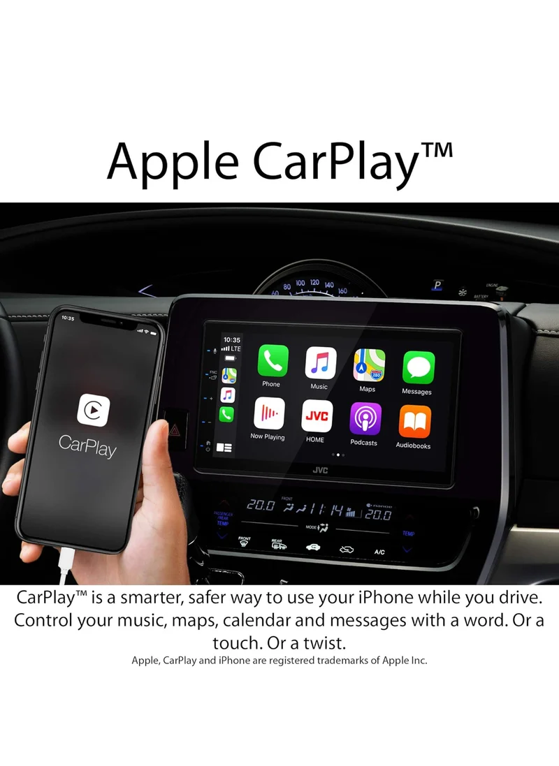 JVC KW-M560BT Apple CarPlay Android Auto Multimedia Player w/ 6.8" Capacitive Touchscreen, Bluetooth Audio and Hands Free Calling, MP3 Player, Double DIN, 13-Band EQ, SiriusXM, AM/FM Car Radio