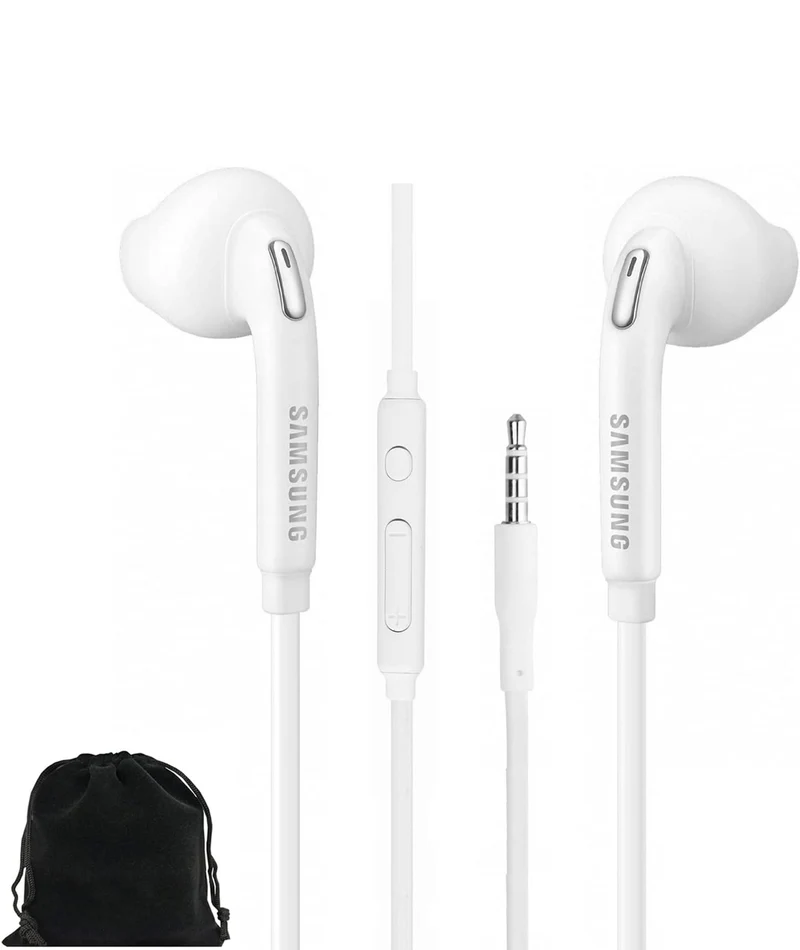SAMSUNG Wired Earbuds Original 3.5mm in-Ear Headphones Galaxy Microphone & Volume Remote - Includes Black Velvet Carrying Pouch - White