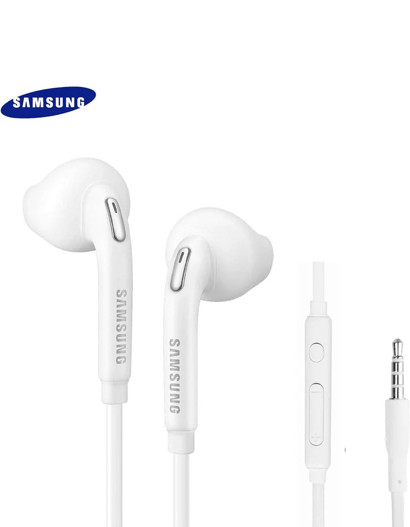 SAMSUNG Wired Earbuds Original 3.5mm in-Ear Headphones Galaxy Microphone & Volume Remote - Includes Black Velvet Carrying Pouch - White