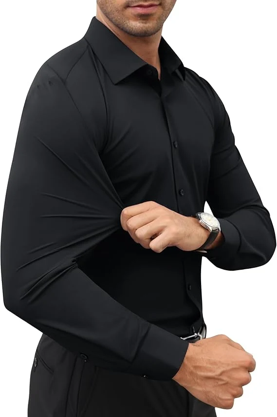 Mens Long Sleeve Slim Fit , Muscle Fit Wrinkle Free, Button Down Stretchable