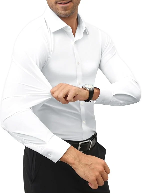 Mens Long Sleeve Slim Fit , Muscle Fit Wrinkle Free, Button Down Stretchable