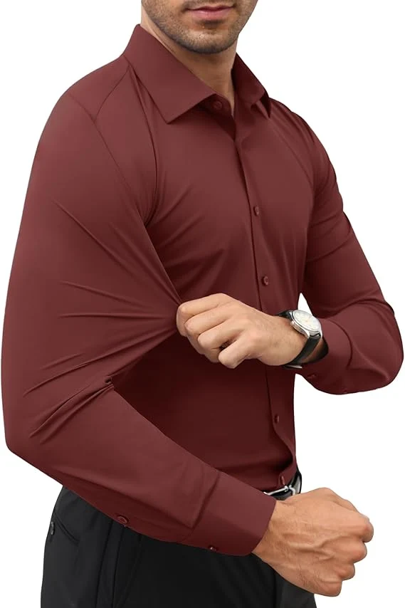 Mens Long Sleeve Slim Fit , Muscle Fit Wrinkle Free, Button Down Stretchable