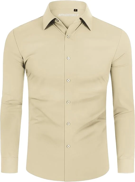 Mens Long Sleeve Slim Fit , Muscle Fit Wrinkle Free, Button Down Stretchable