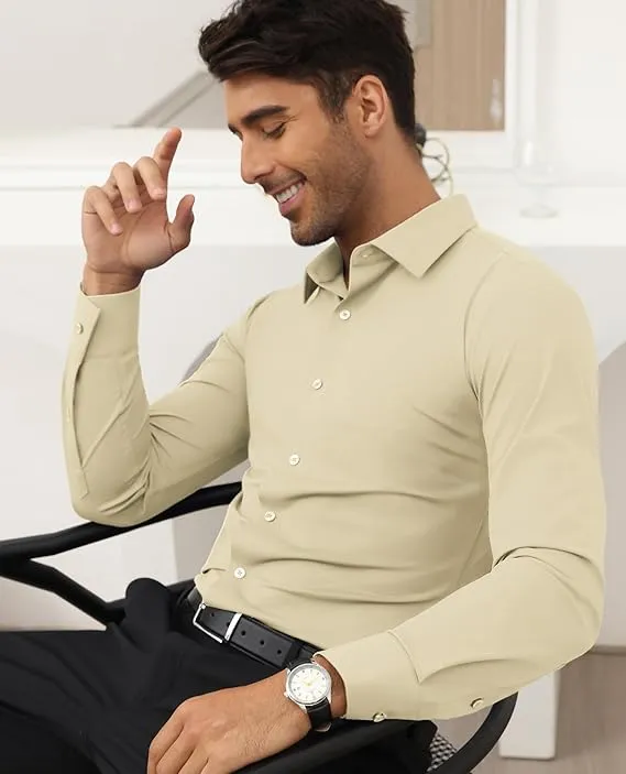 Mens Long Sleeve Slim Fit , Muscle Fit Wrinkle Free, Button Down Stretchable