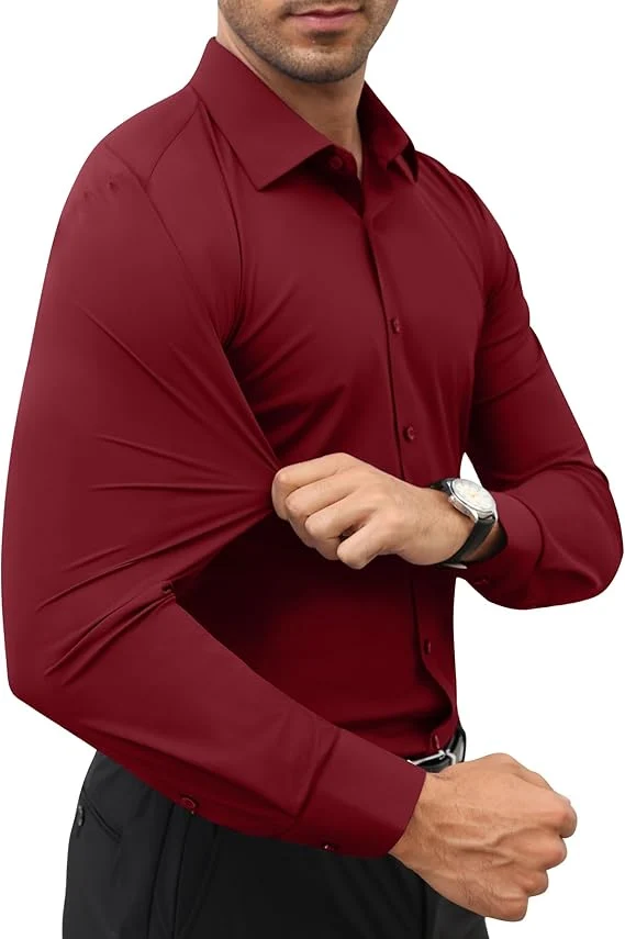 Mens Long Sleeve Slim Fit , Muscle Fit Wrinkle Free, Button Down Stretchable