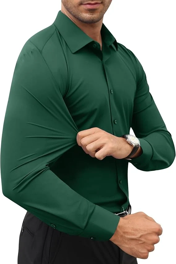 Mens Long Sleeve Slim Fit , Muscle Fit Wrinkle Free, Button Down Stretchable