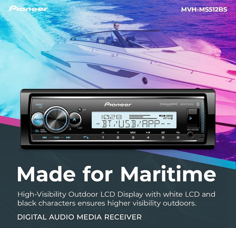 Pioneer MVH-MS512BS Single Din Bluetooth Marine Stereo with Amazon Alexa and Corrosion-Resistant Design