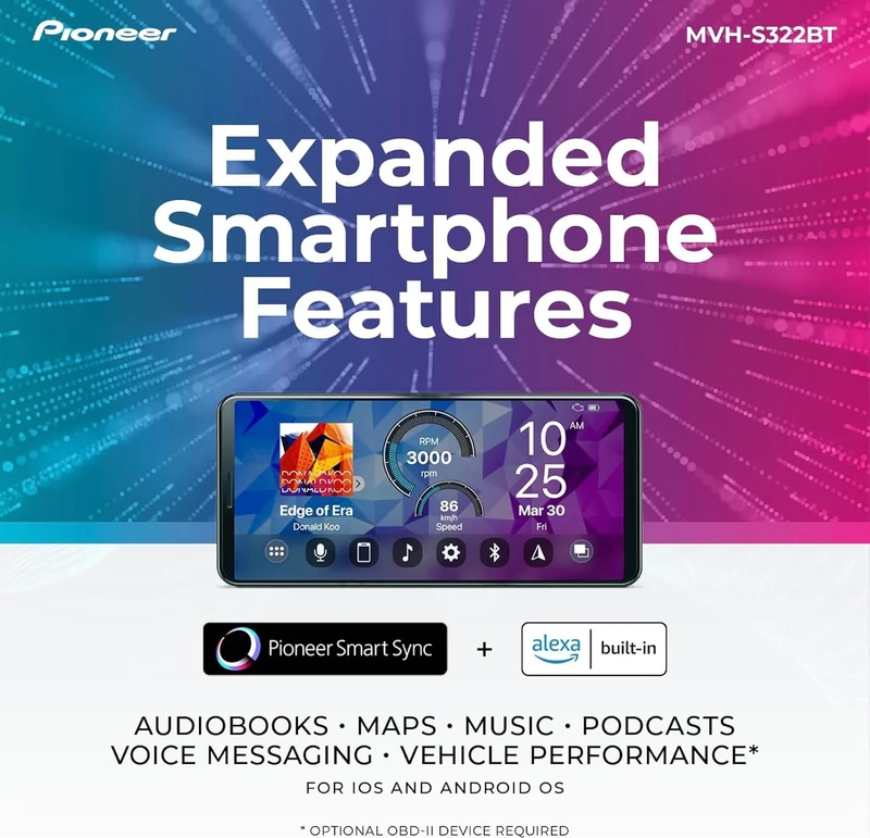 Pioneer MVH-S322BT Bluetooth Car Stereo with USB/AUX Inputs, Smartphone Connectivity, Pioneer Smart Snyc, and Hands-Free Calling for Enhanced in-Car Audio Experience