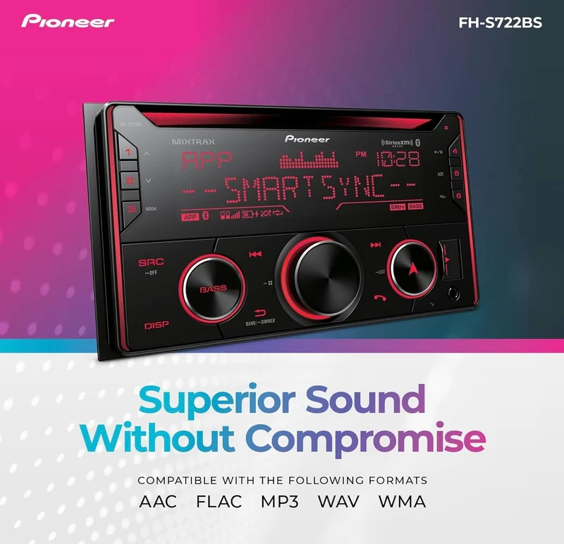 Pioneer FH-S722BS Double Din Bluetooth CD Receiver – Built in Bluetooth, USB/AUX Inputs, Pioneer Smart Sync, Hands-Free Calling, Enhanced Car Audio
