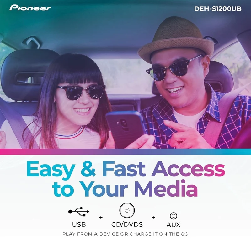 Pioneer DEH-S1200UB Single Din CD Receiver with USB/AUX Inputs, Android Compatibility Only, in-Dash Device Charging, 2-Channel Preamp Output