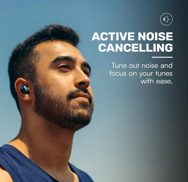 Raycon Fitness Bluetooth True Wireless Earbuds with Built in Mic 56 Hours of Battery, IPX7 Waterproof, Active Noise Cancellation, Awareness Mode, and Bluetooth 5.3 (Blue)
