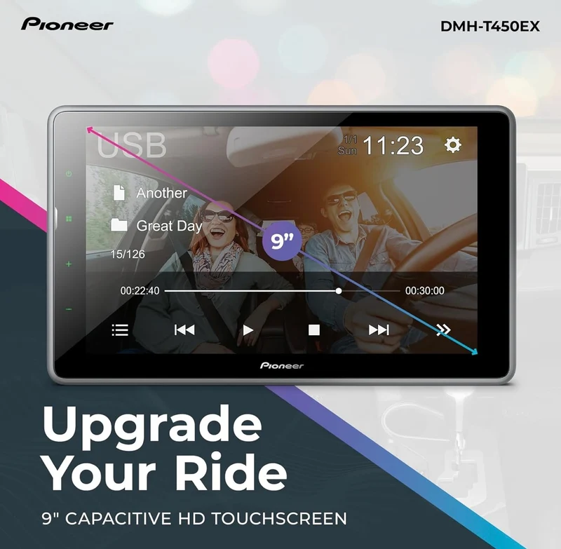 Pioneer DMH-T450EX Digital Multimedia Receiver with Weblink, 9” Capacitive Touchscreen, Double-DIN, Built-in Bluetooth, Amazon Alexa Via App, Backup Camera Compatibility