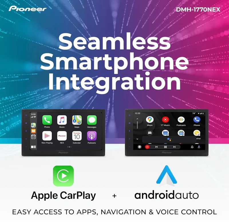 Pioneer DMH-1770NEX Double-DIN Digital Multimedia Receiver, Wired Apple CarPlay and Android Auto, 6.8” Capacitive Touchscreen