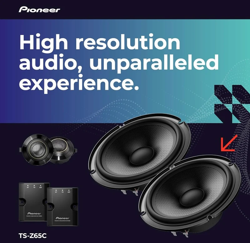 Pioneer TS-Z65C, 2-Way 6.5 INCHES Compact Car Audio Speakers Full Range, Open & Smooth Sound Quality, Enhanced Bass Response