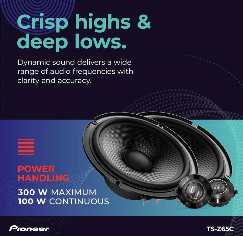 Pioneer TS-Z65C, 2-Way 6.5 INCHES Compact Car Audio Speakers Full Range, Open & Smooth Sound Quality, Enhanced Bass Response