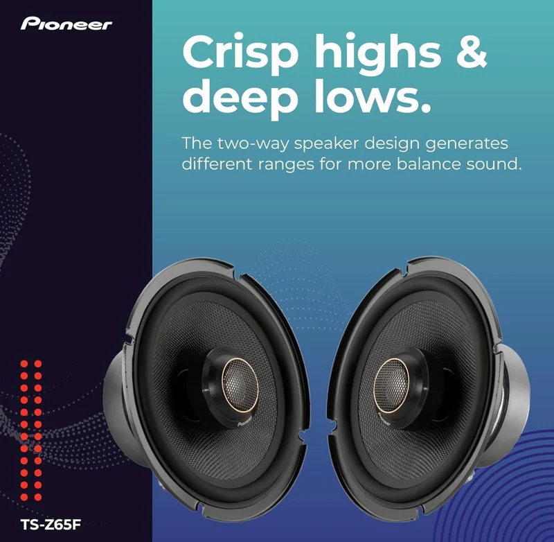 Pioneer TS-Z65F, 2-Way 6.5 INCHES Coaxial Car Audio Speakers, Full Range, Open & Smooth Sound Quality, Easy Installation and Enhanced Bass Response - Black