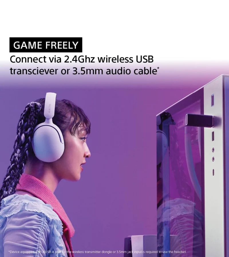 Sony INZONE H5 Wireless Gaming Headset, 360 Spatial Sound 28 Hour Battery, 2.4Ghz Wireless and 3.5mm Audio Jack - Black