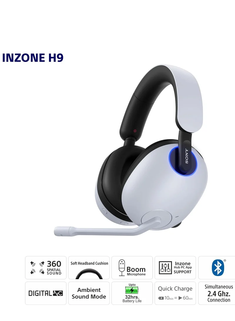 Sony INZONE H9 Gaming Headset, Wireless Noise Canceling Bluetooth Headset With Microphone, 360 Spatial Sound, For PC and PS5 (WH-G900N) - White