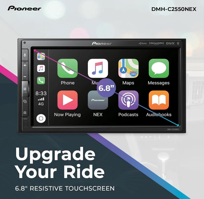Pioneer DMH CNEX Digital Multimedia Receiver with Wired Apple CarPlay and Android Auto, 6.8" Capacitive Touchscreen, Double-DIN, Built-in Bluetooth, Amazon Alexa via App, Backup Camera Compatible