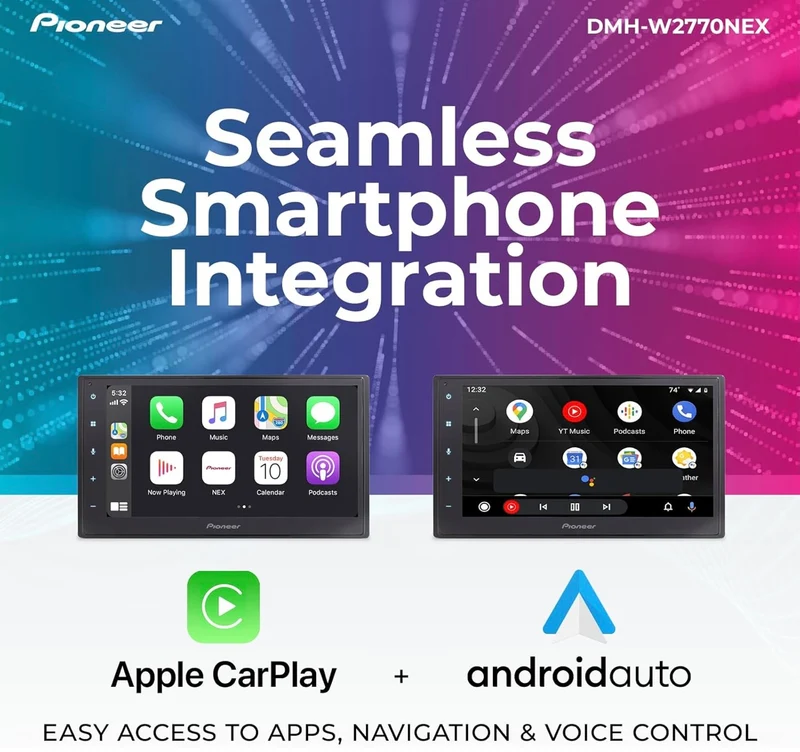 Pioneer DMH WNEX Digital Multimedia Receiver with Wireless Apple CarPlay and Android Auto, 6.8" Capacitive Touchscreen, Double-DIN, Built-in Bluetooth and WiFi, Amazon Alexa via App