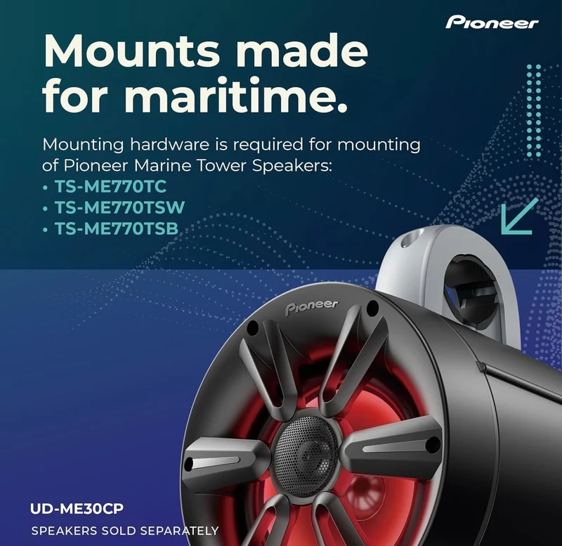 Pioneer UD-ME30CP Tower Speaker Mounting Brackets - Flexible Mounting Options, Fits 1-7/8" to 3" Tubes - (Silver) 2 Pack