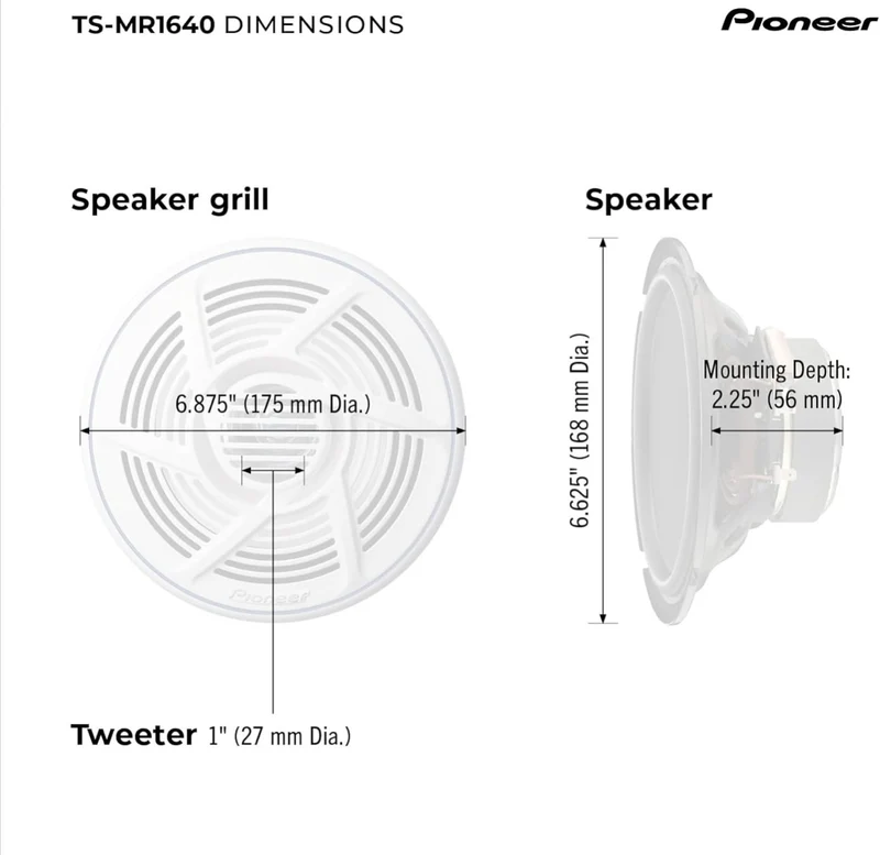 Pioneer Mobile TS-MR1640 6.5-Inch 2-Way Marine Speakers - (PAIR)