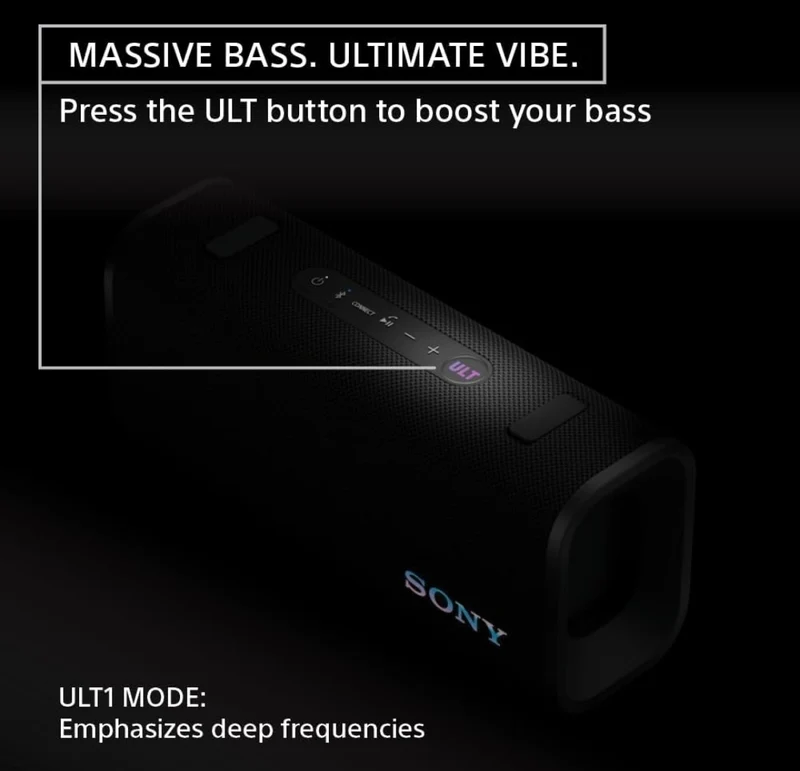 Sony ULT Field 3 Wireless Portable Bluetooth Speaker, IP67 Waterproof, Dustproof, Rustproof, and Shockproof with Enhanced Bass, 24 Hour Battery and Shoulder Strap - (Black