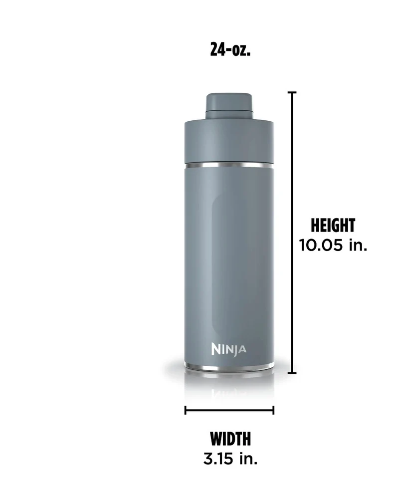 Ninja Travel Water Bottle (24 oz) Stainless Steel Tumbler for Carbonated Drinks (Gray)