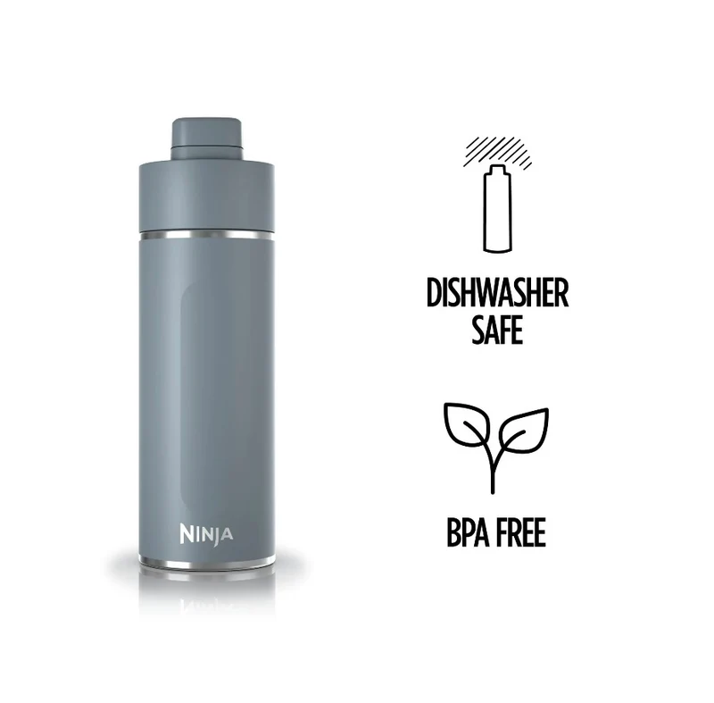 Ninja Travel Water Bottle (24 oz) Stainless Steel Tumbler for Carbonated Drinks (Gray)