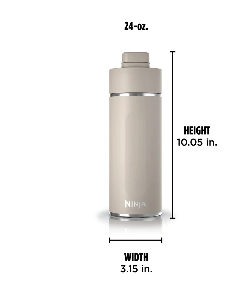 Ninja Travel Water Bottle (24 oz) Stainless Steel Tumbler for Carbonated Drinks (Stone)