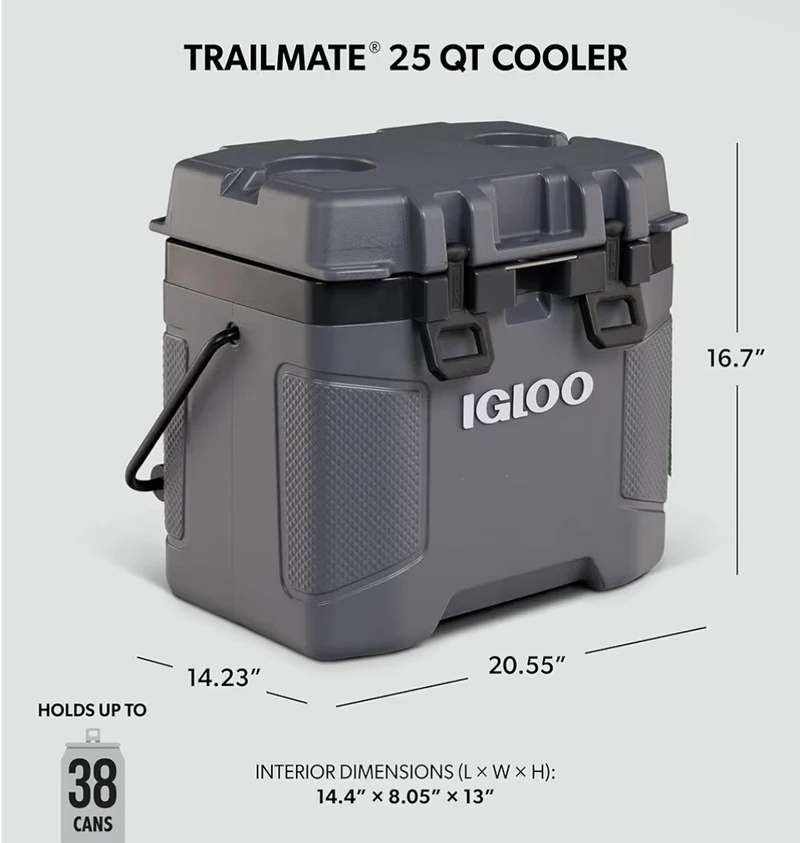Igloo Trailmate Cooler 50Qt Durable Insulated Hard Shell Ice Chest - Carbonite