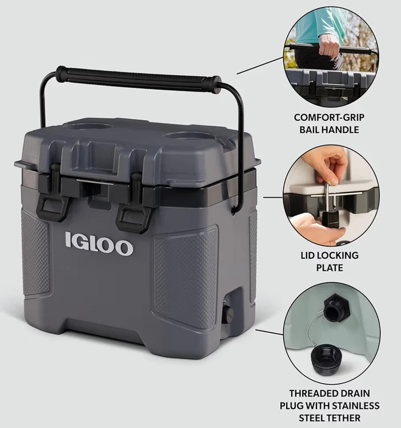 Igloo Trailmate Cooler 50Qt Durable Insulated Hard Shell Ice Chest - Carbonite