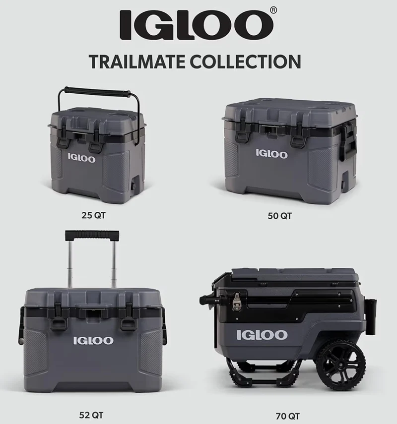 Igloo Trailmate Cooler 50Qt Durable Insulated Hard Shell Ice Chest - Carbonite