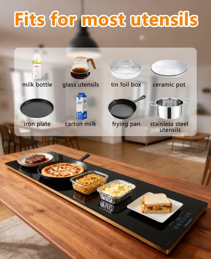 Electric Warming Tray w/ Handle 40 X 14” Extra Large Food Warming Mats w/ Temp-Settings - Full Surface Heating
