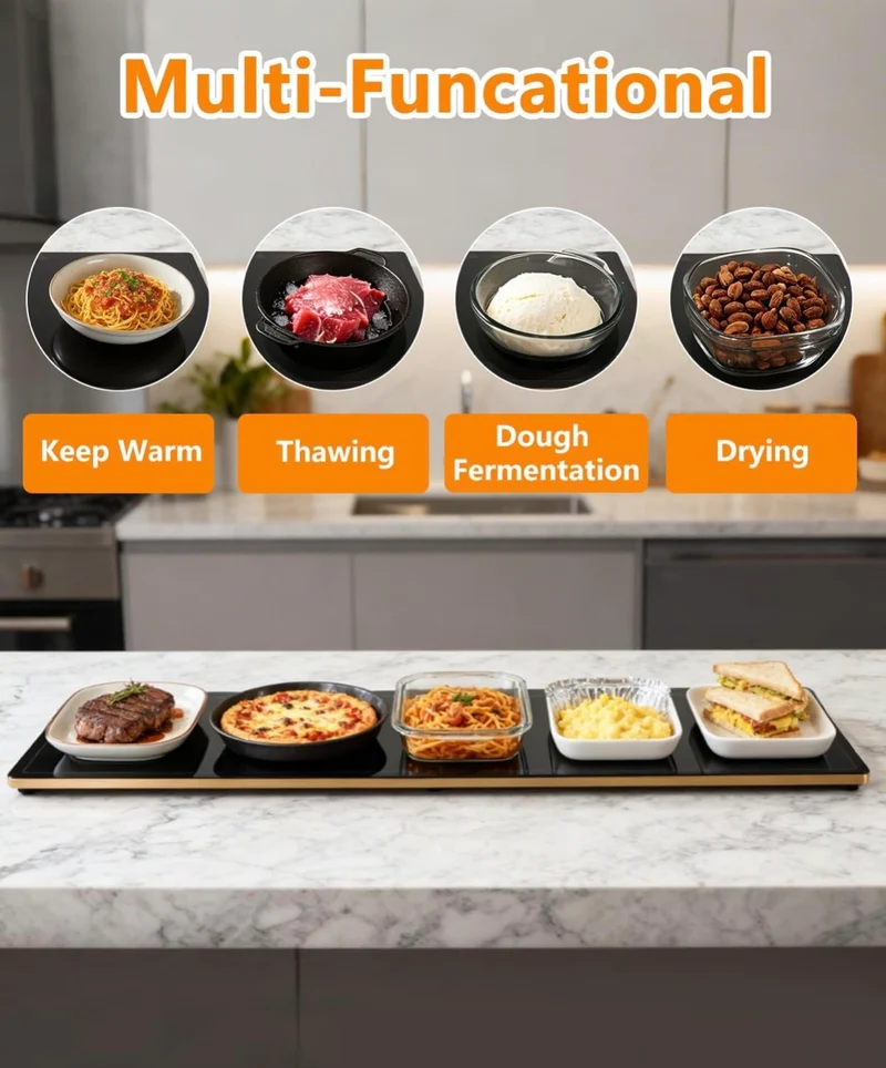 Electric Warming Tray w/ Handle 40 X 14” Extra Large Food Warming Mats w/ Temp-Settings - Full Surface Heating