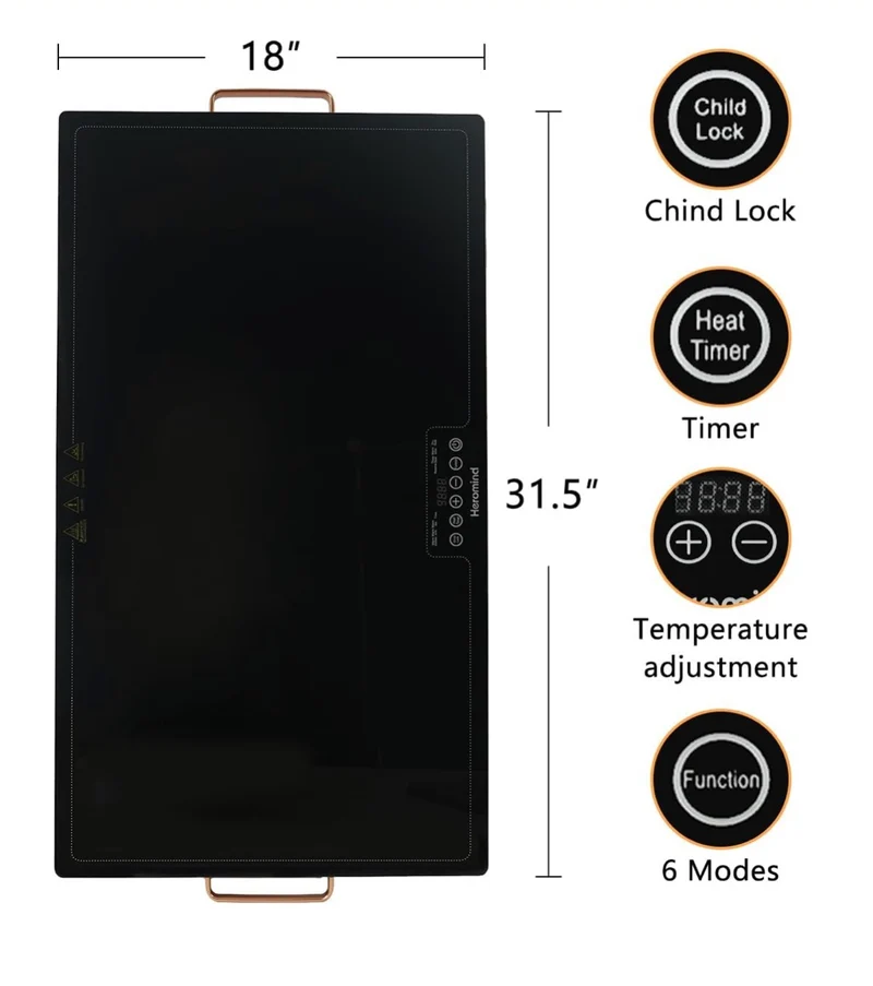 Electric Warming Tray 31.5 × 17.7" with Handle Glass-Top Full-Surface Heating Food Warmer w/ Adjustable Temperature & Timer