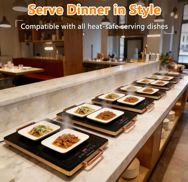 Electric Warming Tray 31.5 × 17.7" with Handle Glass-Top Full-Surface Heating Food Warmer w/ Adjustable Temperature & Timer