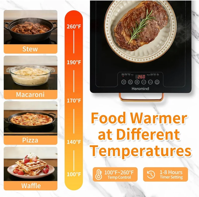 Electric Warming Tray 31.5 × 17.7" with Handle Glass-Top Full-Surface Heating Food Warmer w/ Adjustable Temperature & Timer