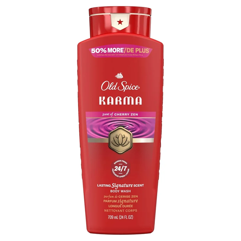Old Spice Body Wash for Men, 24/7 Shower Fresh & Clean w/Daily Use, Lasting Signature Scent - Karma w/ Cherry Zen Scent (Pack of 2)