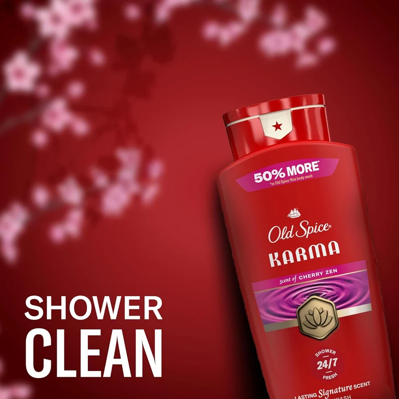 Old Spice Body Wash for Men, 24/7 Shower Fresh & Clean w/Daily Use, Lasting Signature Scent - Karma w/ Cherry Zen Scent (Pack of 2)