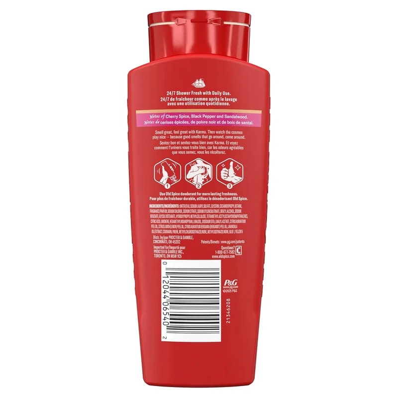 Old Spice Body Wash for Men, 24/7 Shower Fresh & Clean w/Daily Use, Lasting Signature Scent - Karma w/ Cherry Zen Scent (Pack of 2)
