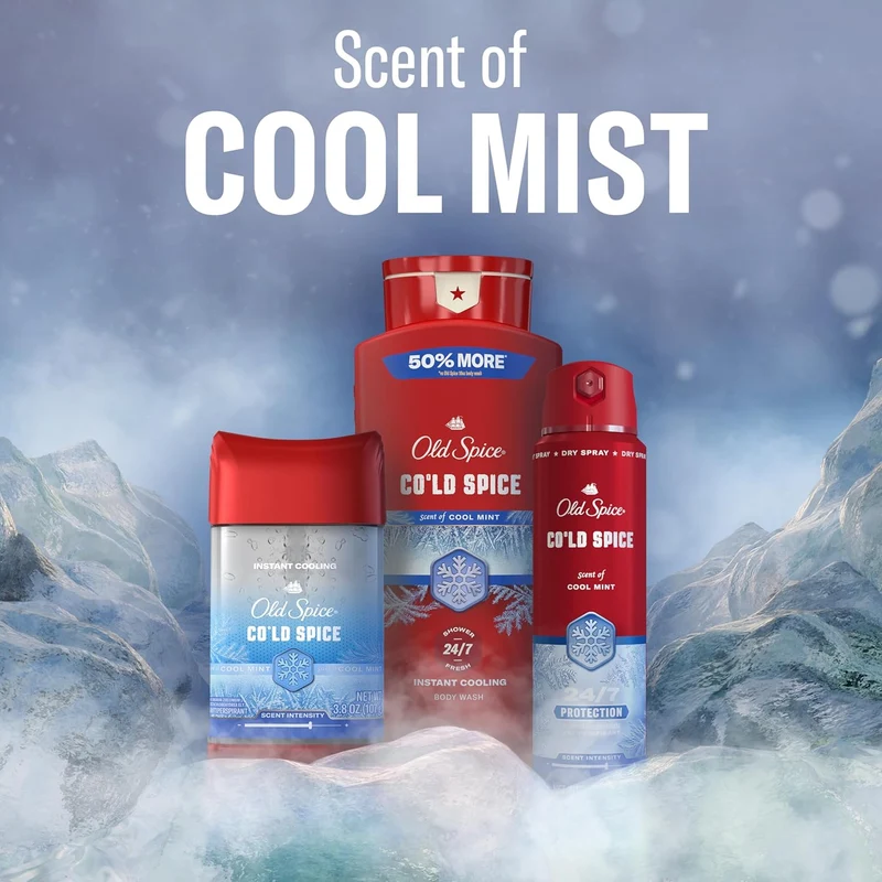 Old Spice Body Wash for Men, 24/7 Shower Fresh & Clean with Daily Use, Lasting Signature Scent - Cold Spice with Cool Mint Scent, 24 oz (Pack of 2)