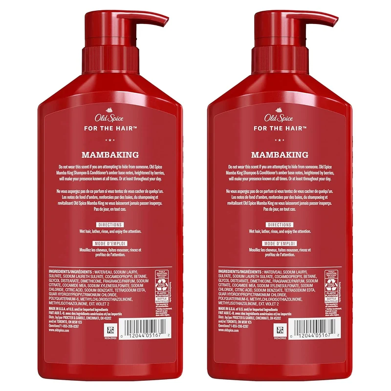 Old Spice MambaKing 2-in-1 Shampoo and Conditioner Set for Men - Berry Scent w/ Amber Base Notes (Twin Pack)