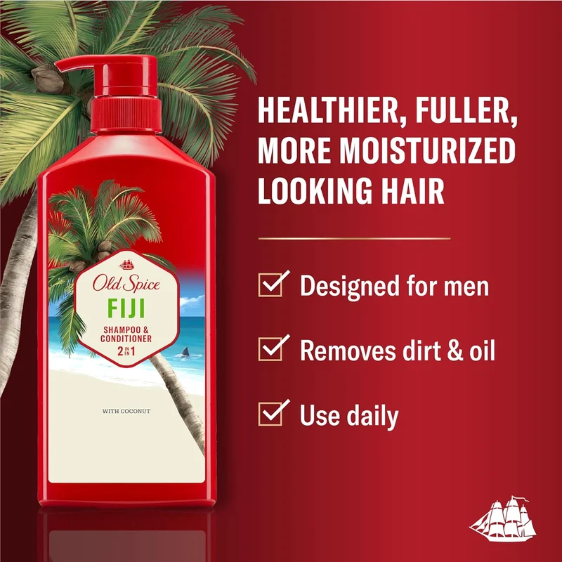 Old Spice Men's 2-in-1 Shampoo and Conditioner - Fiji, Coconut & Tropical Wood Scent (Twin Pack)