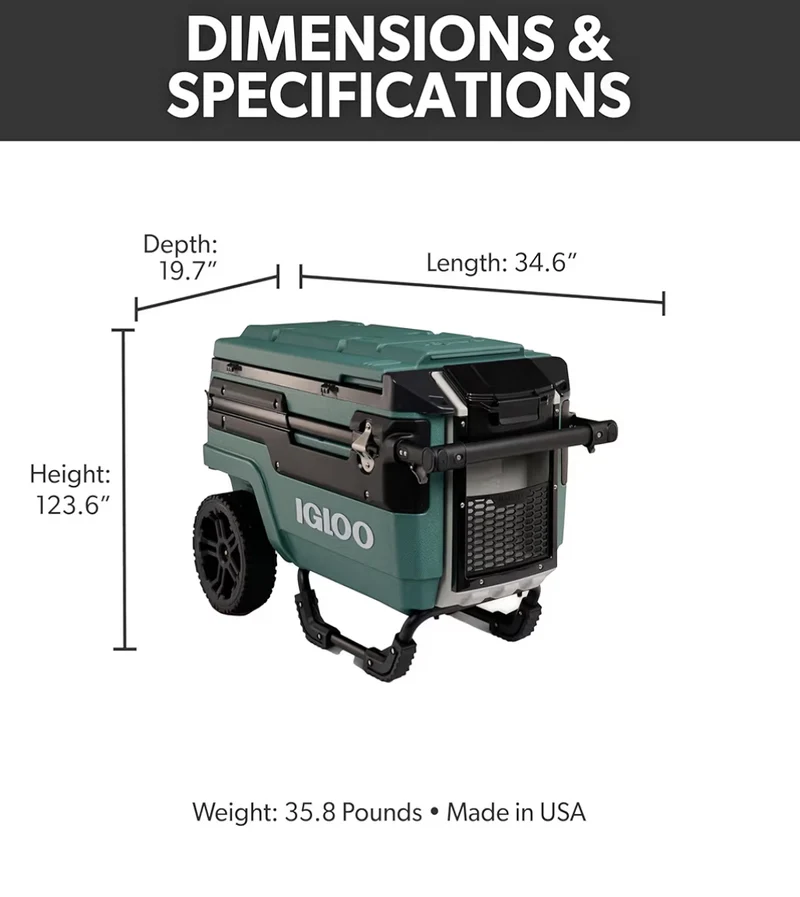 Heavy Duty Insulated Cooler Trailmate Journey 70qt Wheeled Cooler - Insulated Hard Shell Ice Chest (Green)