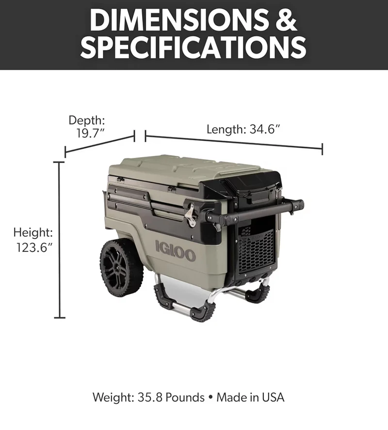 Heavy Duty Insulated Cooler Trailmate Journey 70qt Wheeled Cooler - Insulated Hard Shell Ice Chest (Olive)