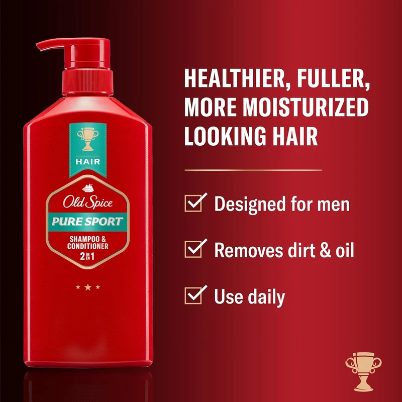 Old Spice Men's 2-in-1 Shampoo and Conditioner for all Hair Types - Pure Sport - 29.2 Fl Oz Each (Twin Pack)