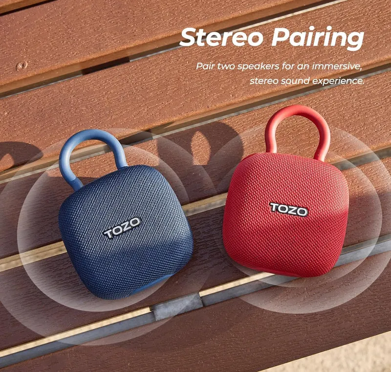 PE1 Mini Portable Bluetooth Speakers w/ Adjustable Carabiner IPX8 Waterproof, 32H Playtime - Red